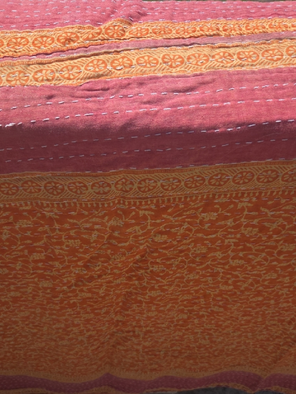 Kantha Twin Quilt in Pink & Yellow - Picture 5 of 5